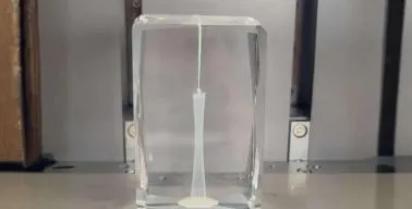 crystal engraving dbboiiai 3D laser etched tower inside crystal block