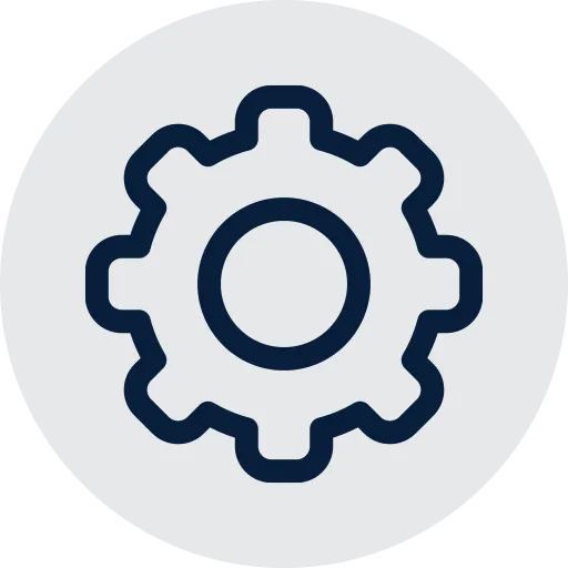 Settings gear icon in gray circle